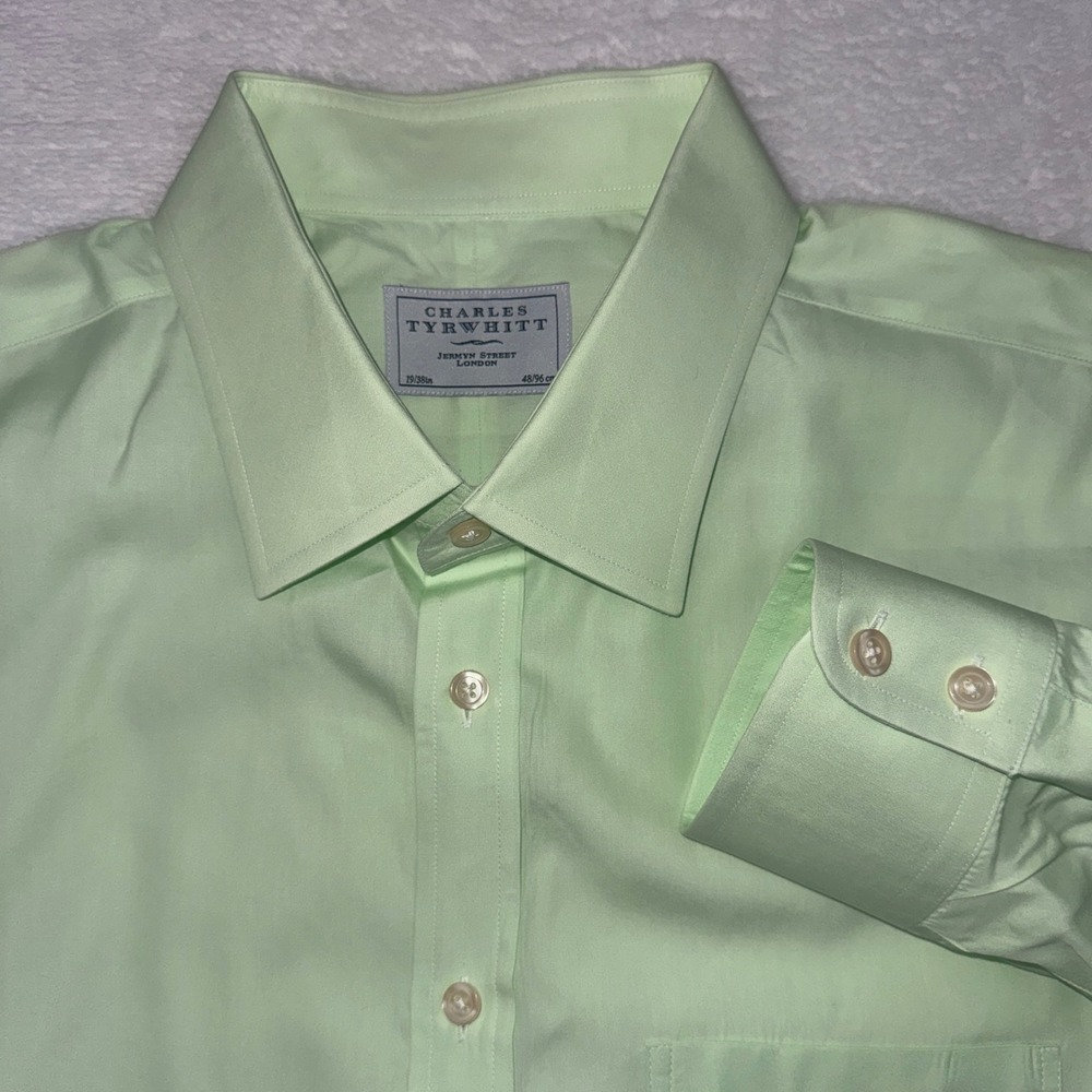 Charles Tyrwhitt Mens Mint Green Cotton Dress Shirt 19 38in 48 96cm Pocket